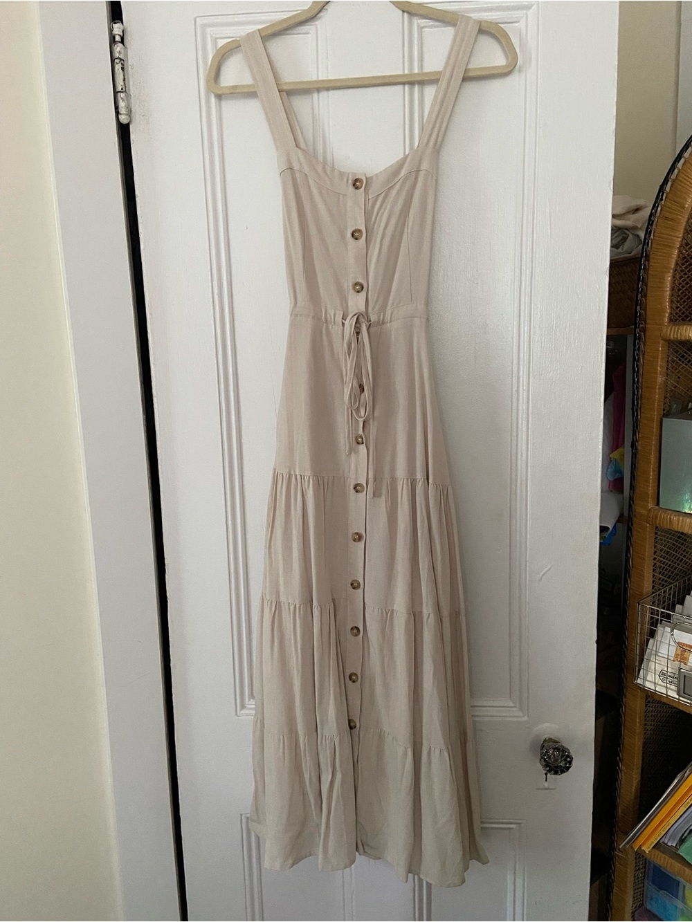 Lulu's Beige Button-Front Tiered Maxi Dress